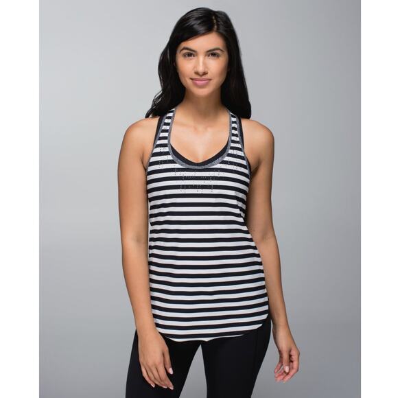 Lululemon Water Bound Singlet Apex Stripe Printed Black Dune Tank Top Size 6 - Picture 1 of 12